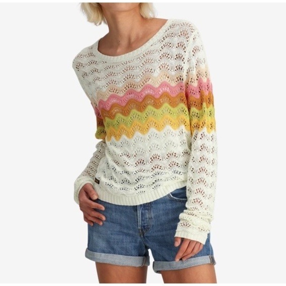 Yo Colorado Craft Knit Sweater In Ocean Women's Size XS Beige Rainbow Open Knit